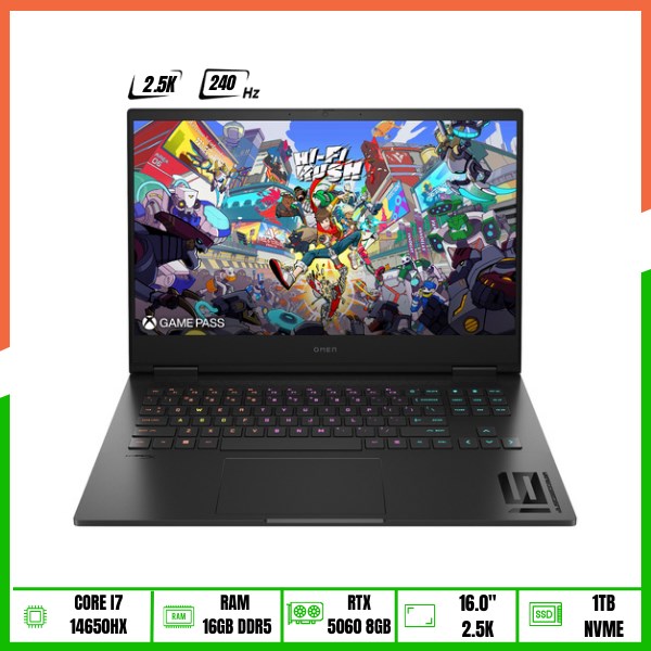 HP Omen Gaming 16-AM0000TX (2025) (Core i7-14650HX | 16GB | 1TB SSD | RTX 5060 8GB | 16.0" 2.5K 240Hz 500 nits | Win11 | Black)- Máy mới 100%