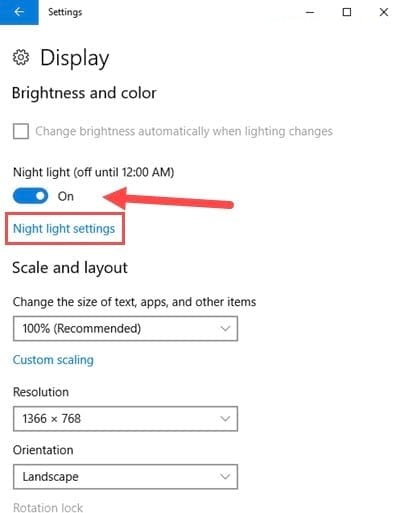bat tat che do ban dem night light trong windows 10 5