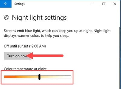 bat tat che do ban dem night light trong windows 10 6