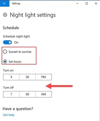 bat tat che do ban dem night light trong windows 10 7